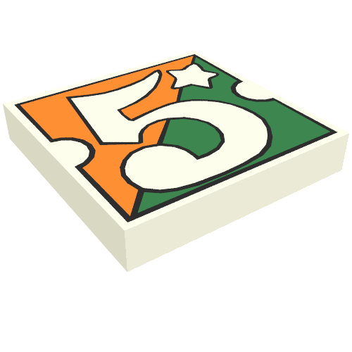 Tile 2 × 2 with Number 5 Fabuland Orange/Green Background Print [3668 / 3681] Weiß