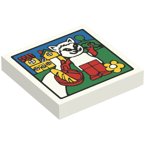 Tile 2 × 2 with Fabuland House and Cat Print Weiß