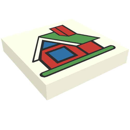 Tile 2 × 2 with Fabuland House Print White