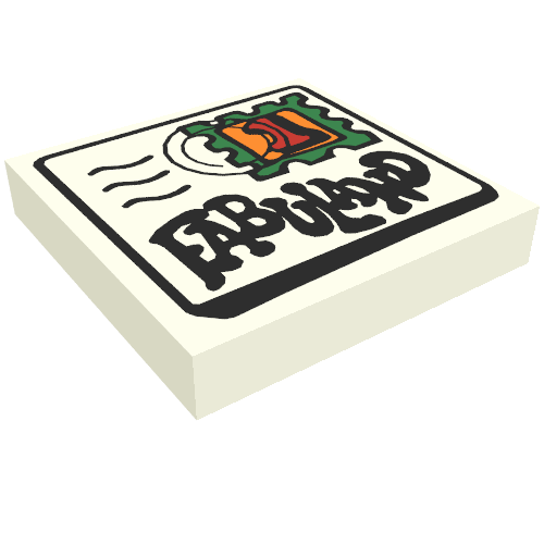 Tile 2 × 2 with Fabuland Mail Envelope, Text and '1' Stamp Print White