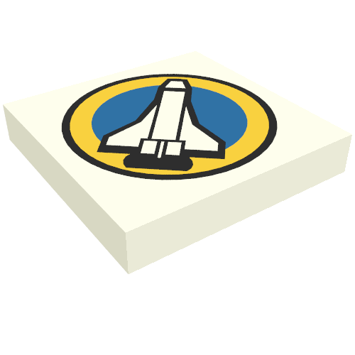 Tile 2 × 2 with Space Port Logo, Space Shuttle on Blue Background with Yellow Border Print Weiß