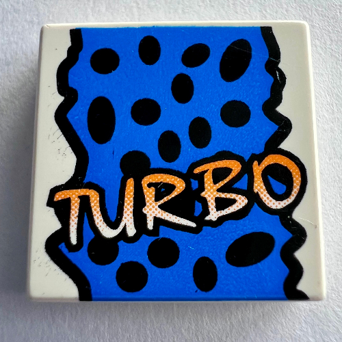 Tile 2 × 2 with Yellow 'TURBO', Black Spots, Blue Background Print White