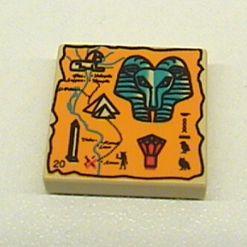 Tile 2 × 2 with Orange Map and Hieroglyphs, Khnum Head, 20 Print Tan