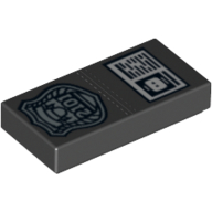 Tile 1 × 2 with Silver Police Badge with '2101' and ID Print Black