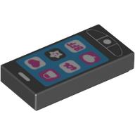 Tile 1 × 2 with Cell Phone with 'BFF', 'LOL', Heart, Lock, Speechbubble and Star Print Schwarz