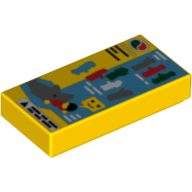 Tile 1 × 2 with Octan Logo, Minifigure Silhouettes and Shark with Minifig Print (Life Instructions) Gelb