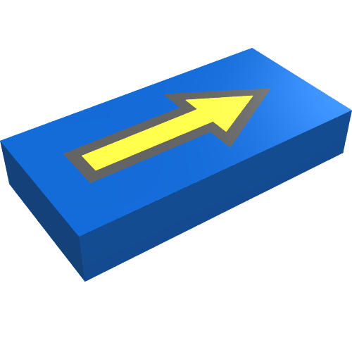 Tile 1 × 2 with Arrow Long Yellow with Black Border Print Blau