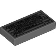 Tile 1 × 2 with Computer Keyboard Standard Print Dark Bluish Gray