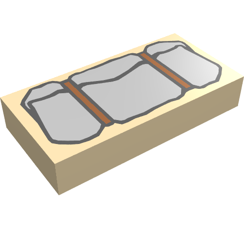 Tile 1 × 2 with Dark Bluish Gray Bedroll Print Beige