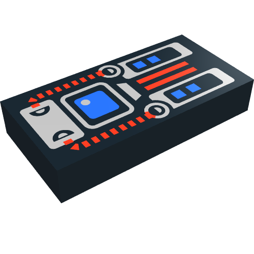 Tile 1 × 2 with Blue Screen, Red and Silver Panel Print
