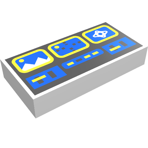 Tile 1 × 2 with Blue and Yellow Control Panel Print White