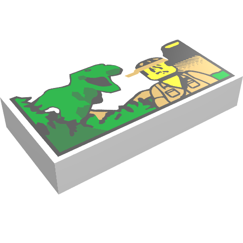 Tile 1 × 2 with Minifig and Dinosaur Print White