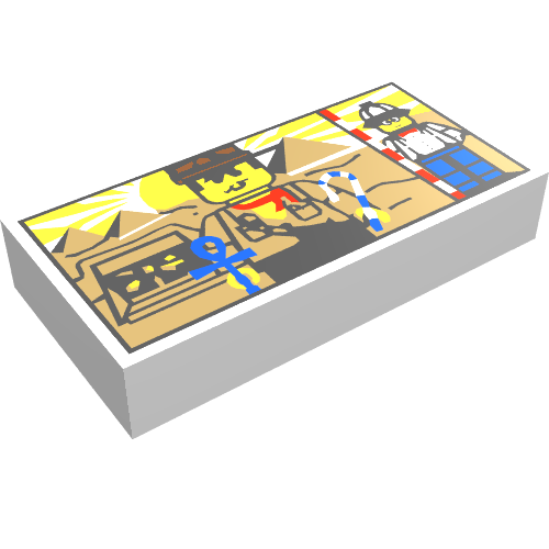 Tile 1 × 2 with Minifig and Pyramids Print White