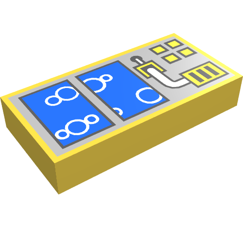 Tile 1 × 2 with Blue Windows and Bubbles Print Gelb