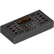 Tile 1 × 2 with Avionics Copper, Red & Silver Controls Print Schwarz