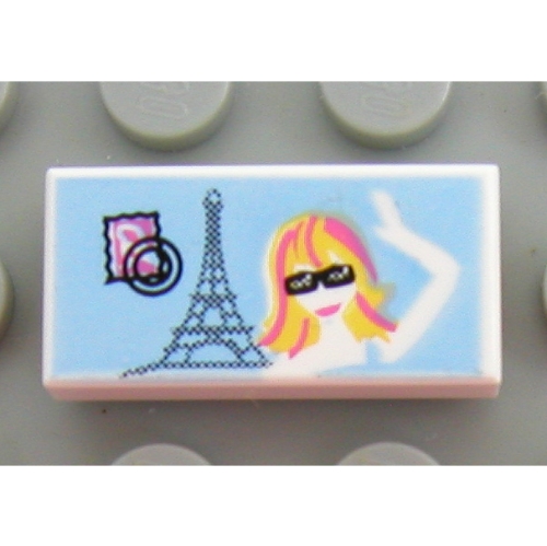 Tile 1 × 2 with Eiffel Tower and Girl Waving Print White