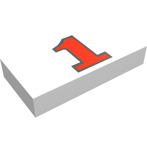 Tile 1 × 2 with Red '1' Print White