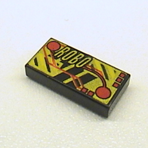 Tile 1 × 2 with Robo Gold, Yellow, Red Print Schwarz