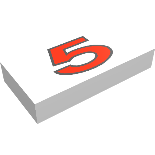 Tile 1 × 2 with '5' Red Print White