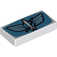 Tile 1 × 2 with Planet with Wings and Rocket Print White