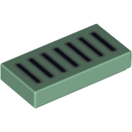 Tile 1 × 2 with Thin Black Grill Lines with Light Bluish Gray Outline Print Sand Green