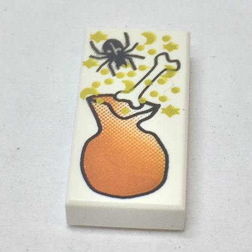 Tile 1 × 2 with Spider and Bag Print White