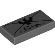 Tile 1 × 2 with Bat and Cursive Writing Print Dark Bluish Gray