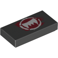 Tile 1 × 2 with White Fangs and Dark Red Print Schwarz