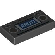 Tile 1 × 2 with Light Blue 'RADIO' and Silver Buttons Print Schwarz