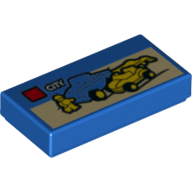 Tile 1 × 2 with LEGO Set Box, 'CITY', 2 Cars (Dune Buggy Transporter) print Blau