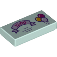 Tile 1 × 2 with Invitation with '12:00' on Lavender Ribbon and 3 Balloons print