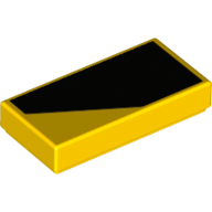 Tile 1 × 2 with Black Wedge-shape/Thick Stripe print for Right Side of Model Gelb