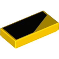 Tile 1 × 2 with Black Wedge-shaped/Thick Stripe print for Left Side of Model Yellow