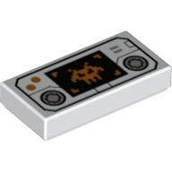 Fliese 1 × 2 mit Handheld-Videospiel und pixeligem Alien (Aufdruck) in Weiß