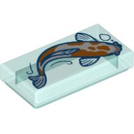 Tile 1 × 2 with Orange/White Fish (Koi) print in Trans-Light Blue