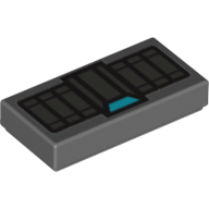 Tile 1 × 2 with Silver Rectangles and Medium Azure Trapezoid Print (Black Widow Cuff) Dark Bluish Gray