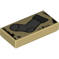 Tile 1 × 2 with Dark Bluish Gray Sock Print Tan