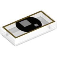 Tile 1 × 2 with Pearl Gold Square Line, Black Circle with 2 White Squares (Brickheadz Eyes) Print Transparent
