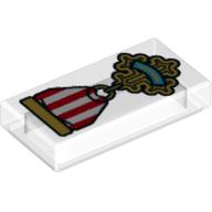 Tile 1 × 2 with Gold Cross Medal with Red and White Ribbon Print Trans-Clear