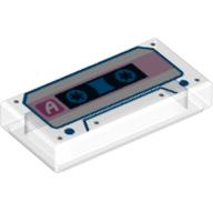 Tile 1 × 2 with Audio Cassette with 'A' and Bright Pink and Blue Trim Print Transparent