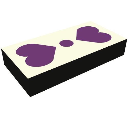 Tile 1 × 2 with White Square, 2 Purple Hearts, Circle print Black