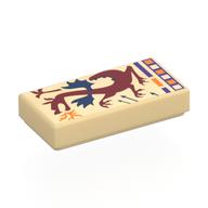 Tile 1 × 2 with Dark Red Dragon, Dark Blue Wings, Orange Flames, Decorations print Tan
