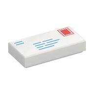 Tile 1 × 2 with Mail Envelope, Blue Addresses, Red and White Stamp print