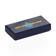 Tile 1 × 2 with Gold Stripe, Dark Azure Water Droplet print Dark Blue