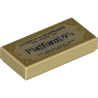 Tile 1 × 2 with Train Ticket, 'Platform 9 3/4' Print in Tan