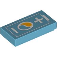 Tile 1 × 2 with White Battery print Mittelazur