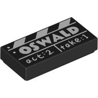 Tile 1 × 2 with White Film Slate, 'OSWALD, act 2, take 1' print Black