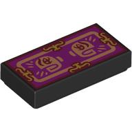 Tile 1 × 2 with Playing Card, Gold Decorations, Magenta Background print Black