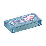 Tile 1 × 2 with White Fish (Koi) print Trans-Light Blue