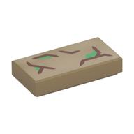 Tile 1 × 2 with Dark Brown Bark, Green Leaves print Dark Tan